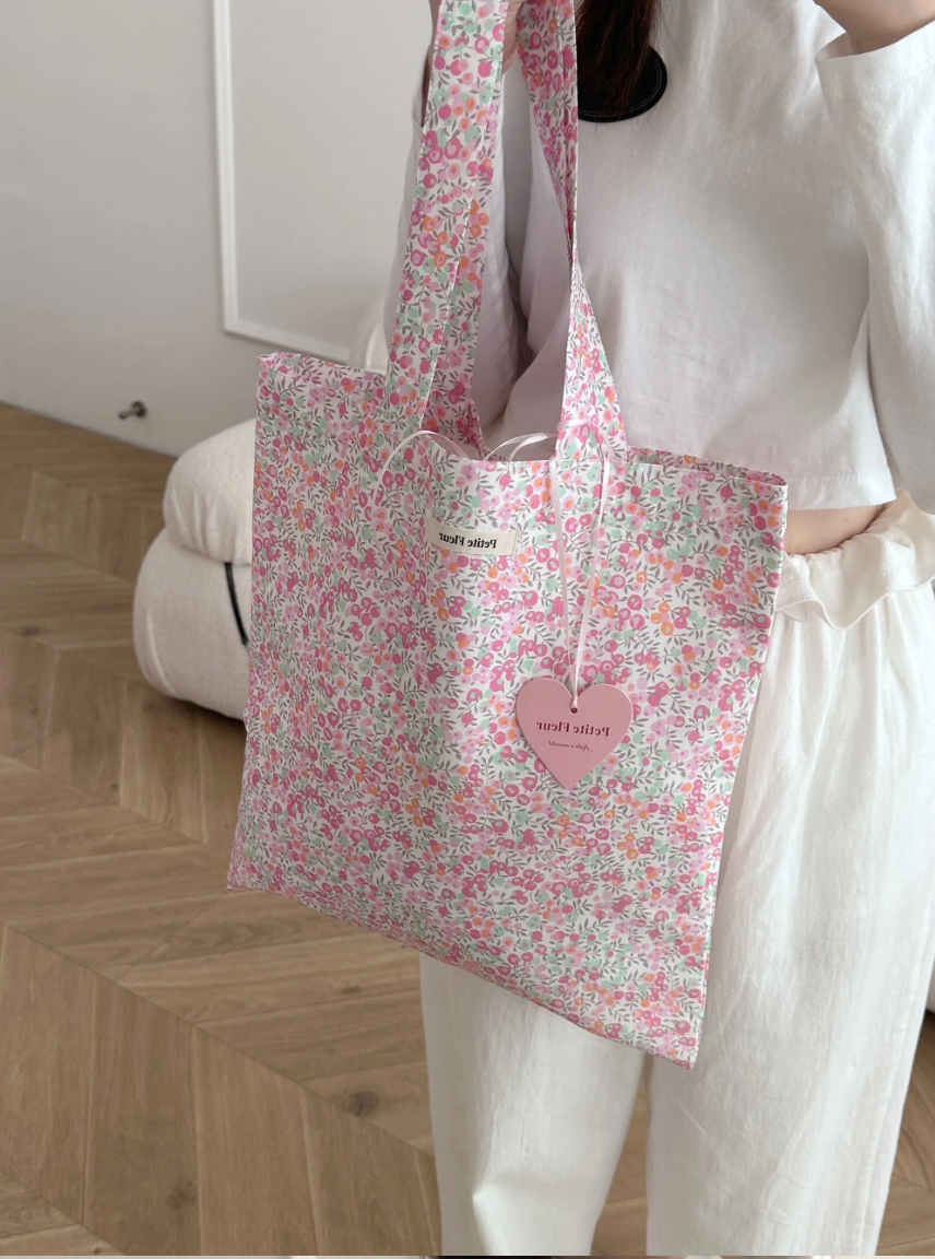 French Floral Print Canvas Shoulder Bag