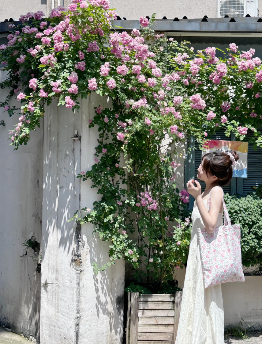 French Floral Print Canvas Shoulder Bag