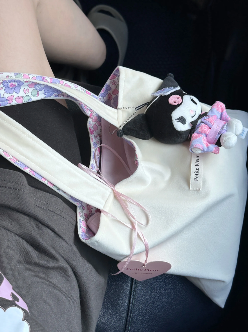 French Floral Print Doubleface Suede Handbag