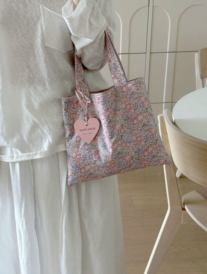 French Floral Print Doubleface Suede Handbag