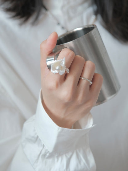 Freshwater Pearl Petal Stacked Elastic Ring