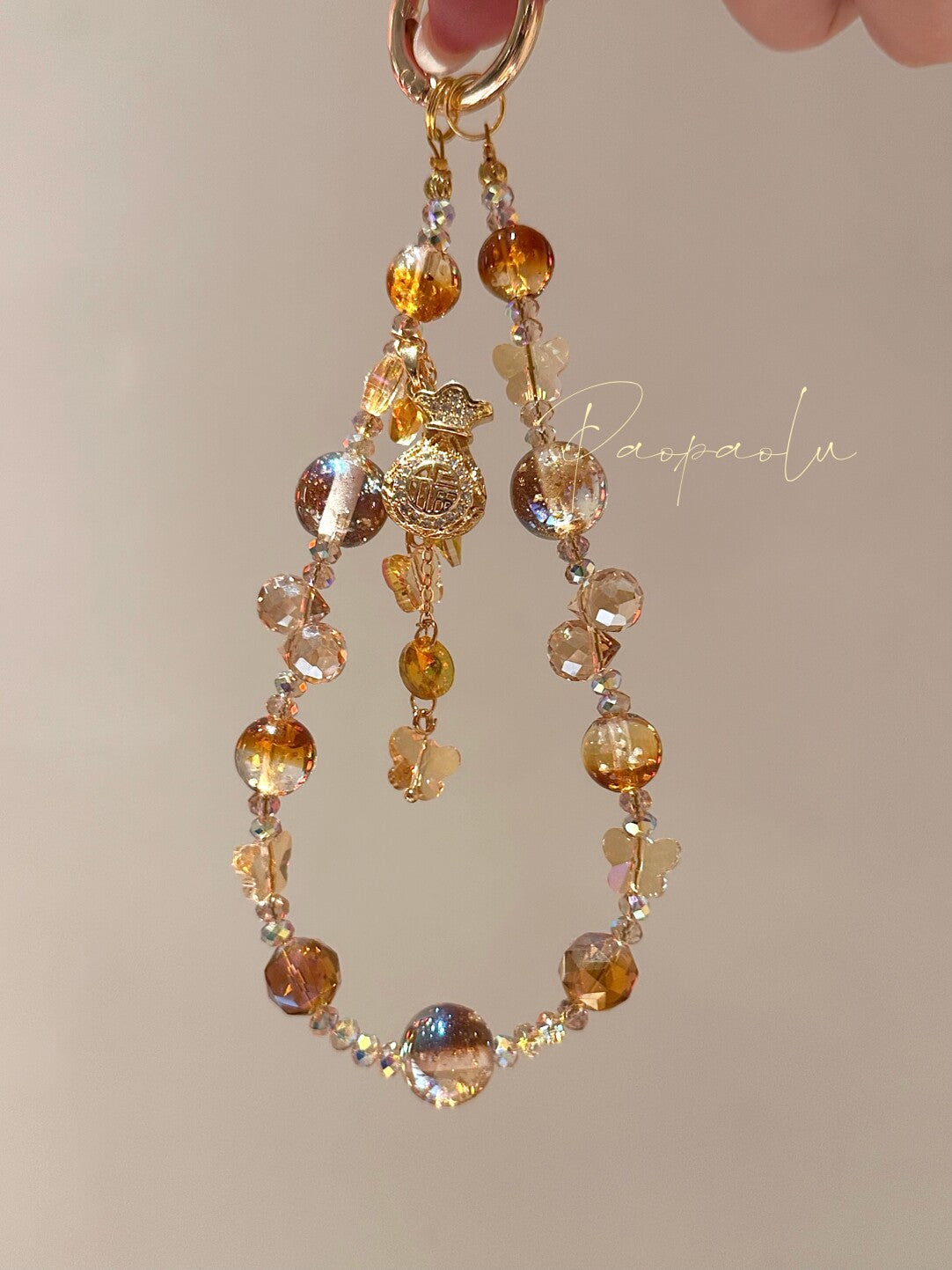 Full of Fortune Amber Beaded Phone Charm