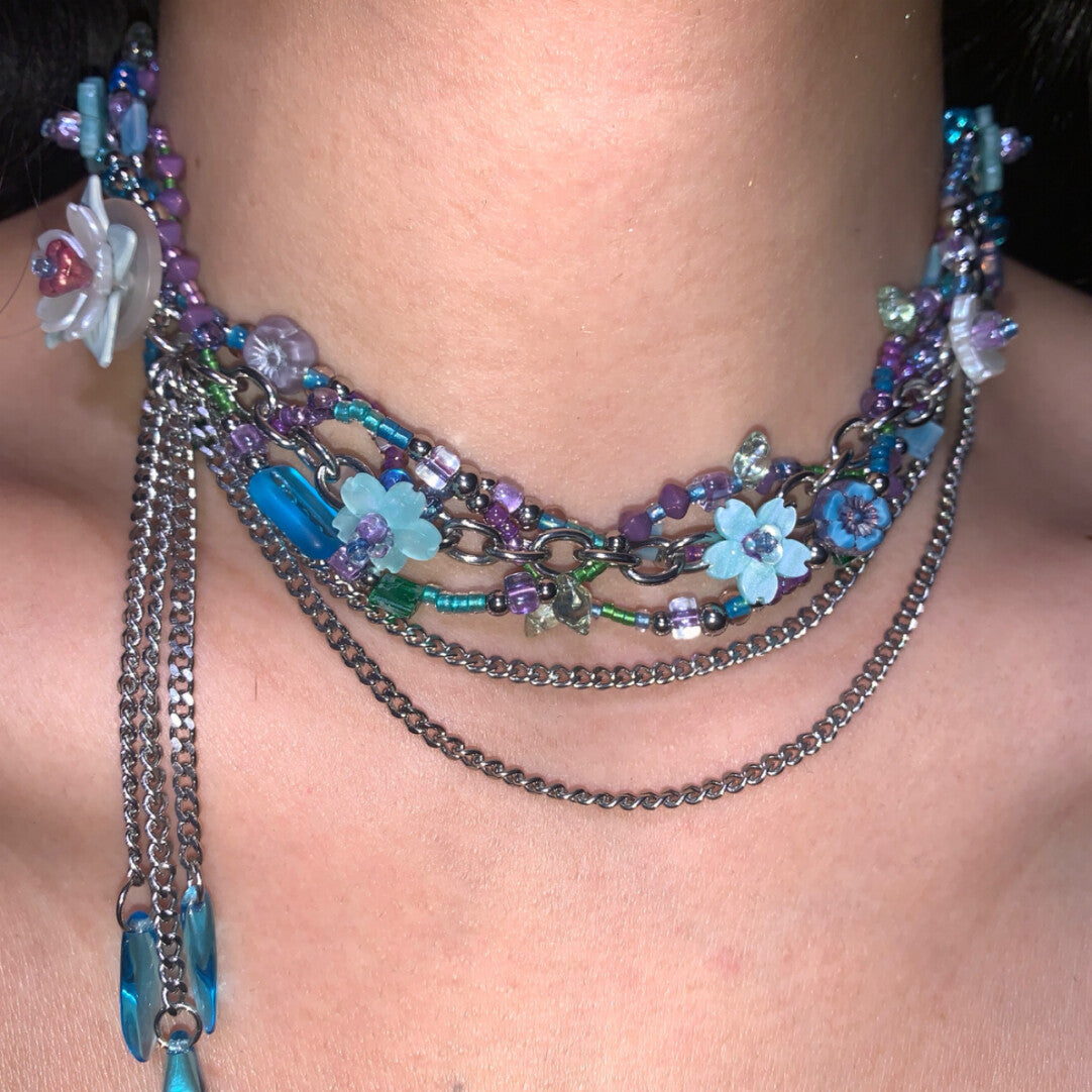 Futuristic Garden Blue Layered Necklace