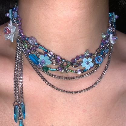 Futuristic Garden Blue Layered Necklace