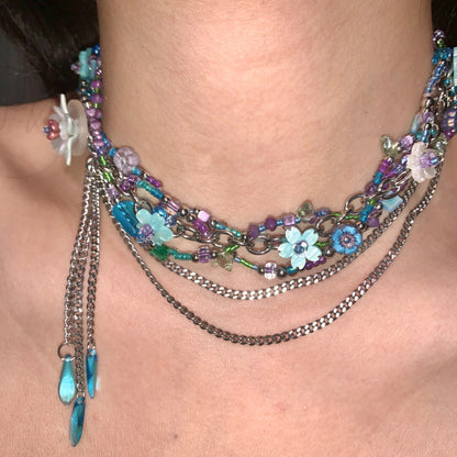 Futuristic Garden Blue Layered Necklace
