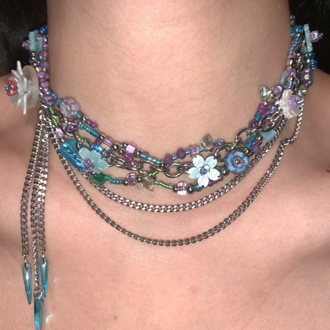Futuristic Garden Blue Layered Necklace