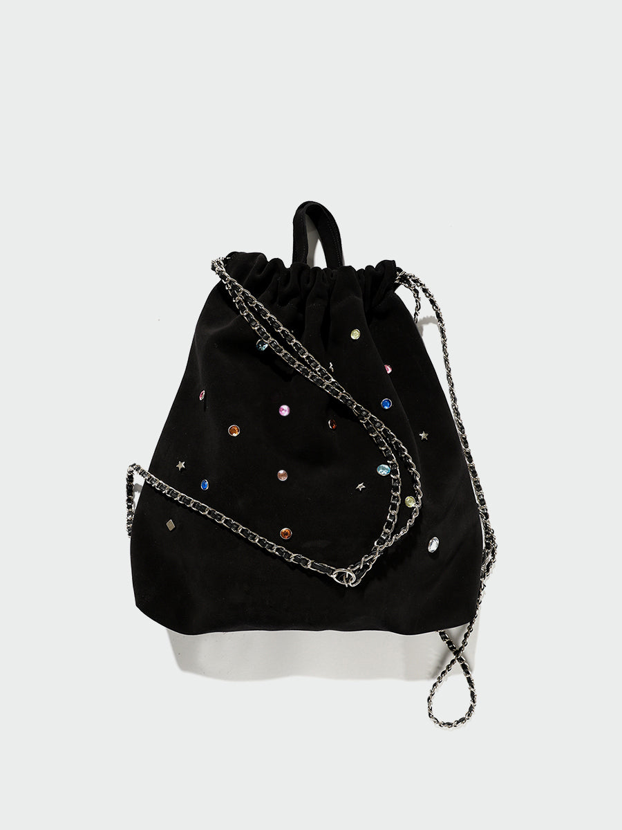 Gemstone Decor Drawstring Plush Backpack
