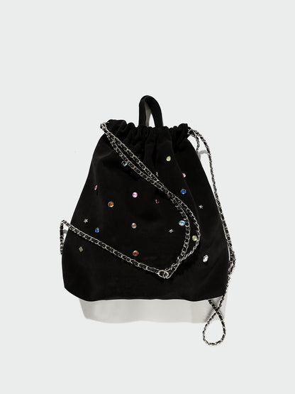 Gemstone Decor Drawstring Plush Backpack