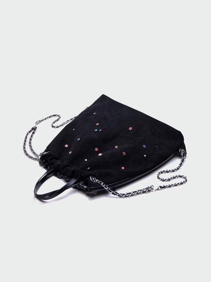 Gemstone Decor Drawstring Plush Backpack