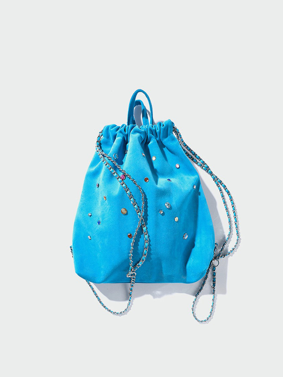 Gemstone Decor Drawstring Plush Backpack
