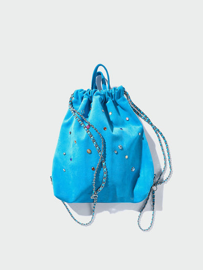 Gemstone Decor Drawstring Plush Backpack