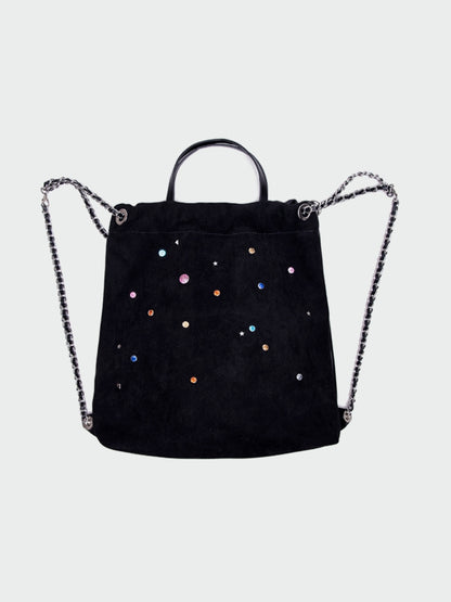 Gemstone Decor Drawstring Plush Backpack