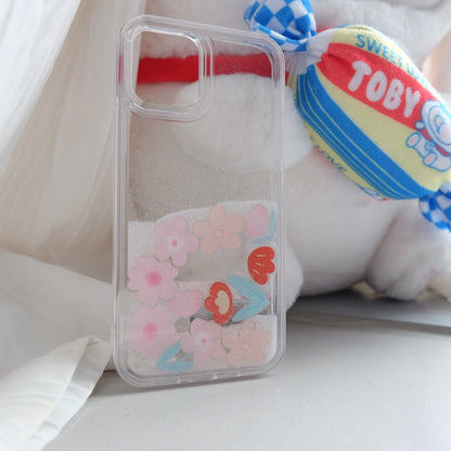 Glitter Quicksand Peach and Flower Phone Case
