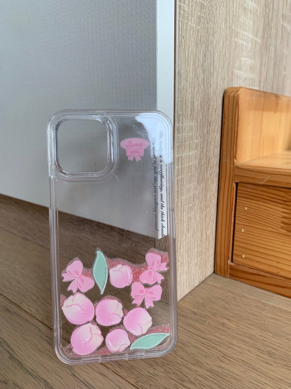 Glitter Quicksand Peach and Flower Phone Case
