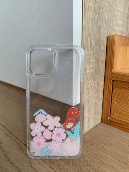 Glitter Quicksand Peach and Flower Phone Case