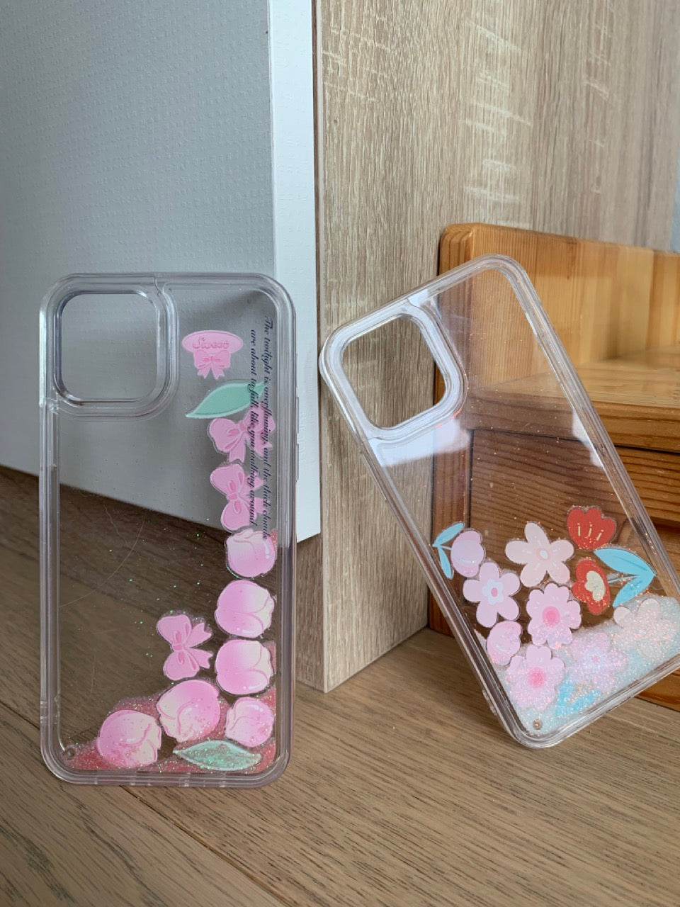 Glitter Quicksand Peach and Flower Phone Case