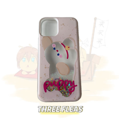Glitter Quicksand Pink Cat and Dog Phone Case