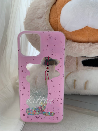Glitter Quicksand Pink Cat and Dog Phone Case