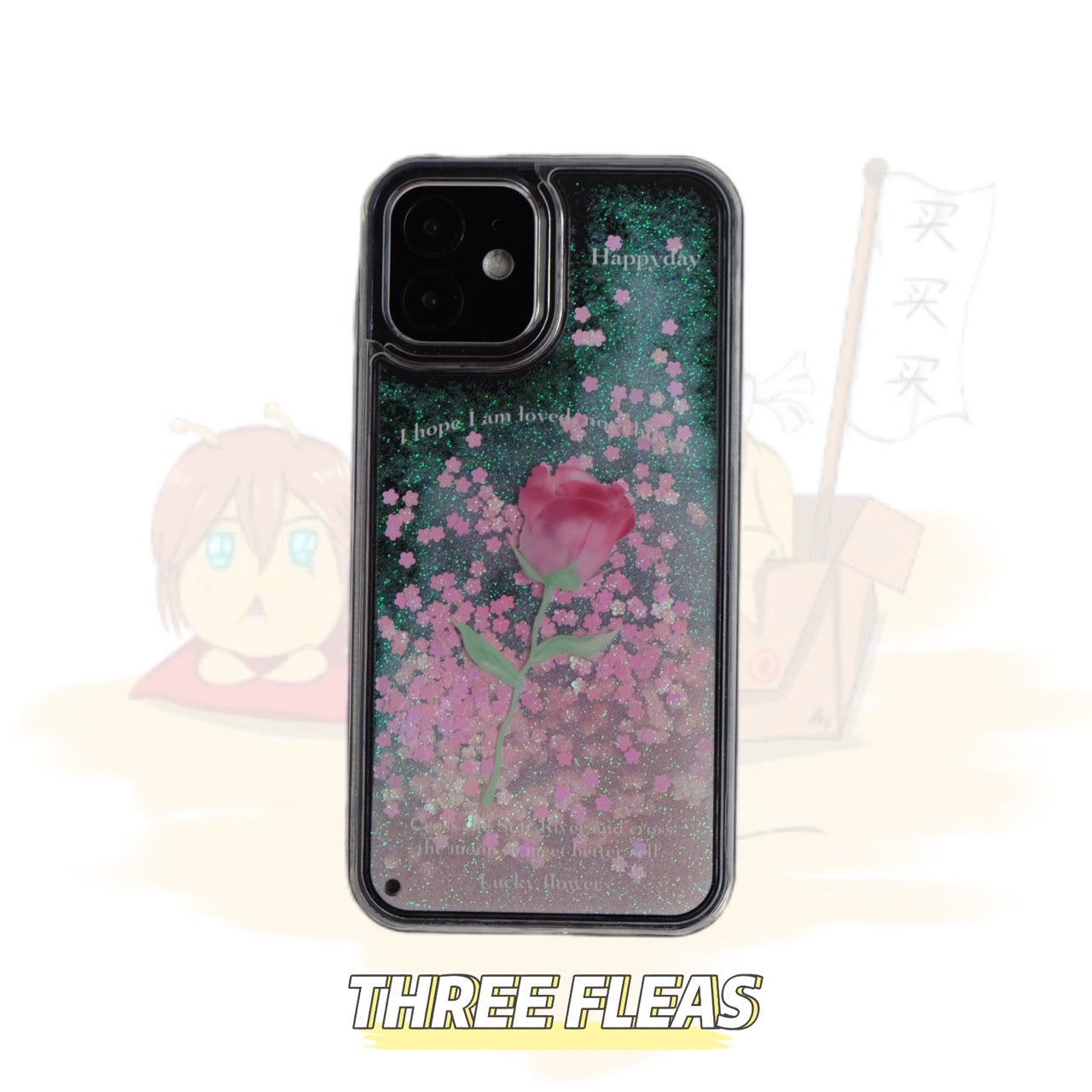 Glitter Quicksand Rose Printed Phone Case