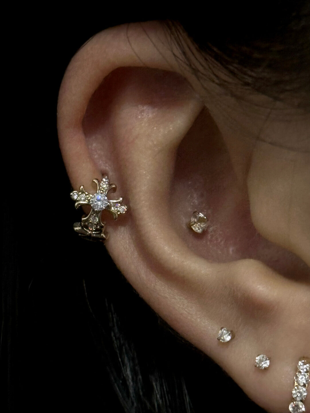 Gold Cross Fleur-de-Lis Ear Cuff