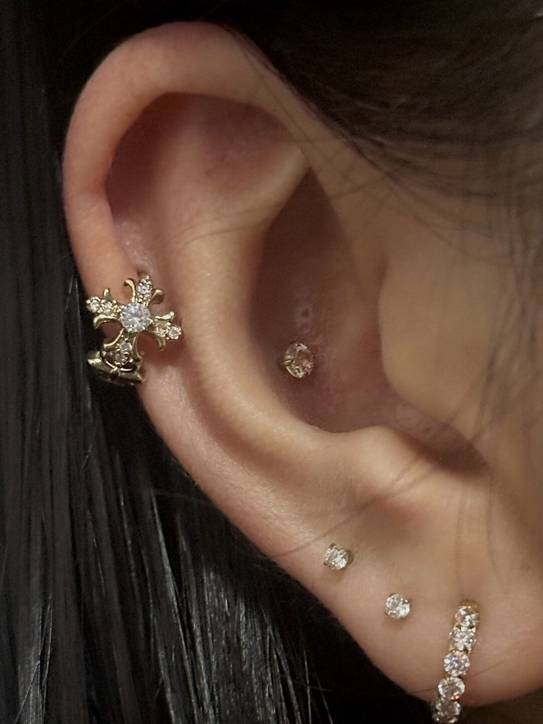 Gold Cross Fleur-de-Lis Ear Cuff