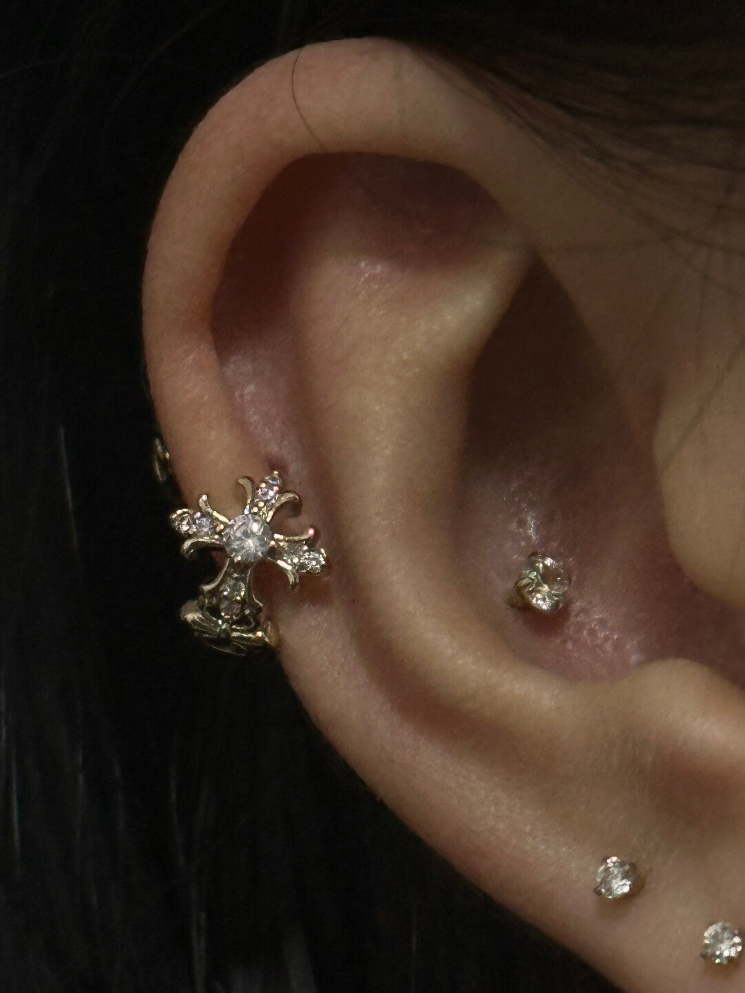 Gold Cross Fleur-de-Lis Ear Cuff