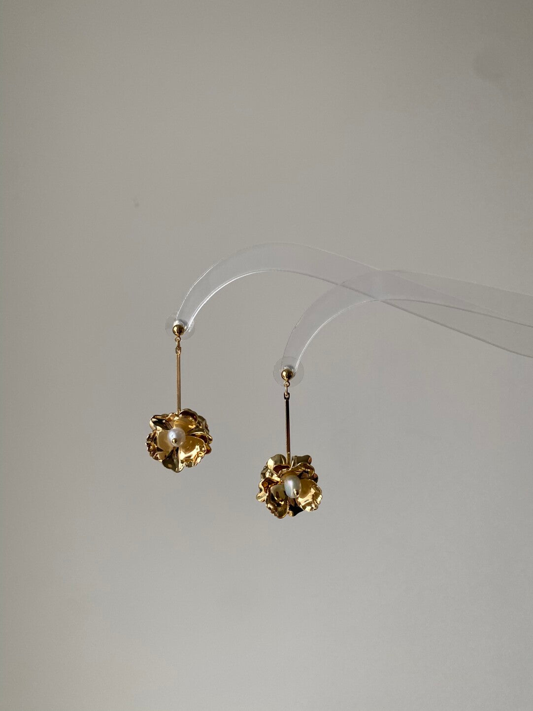 Gold Flower Pearl Drop Earrings