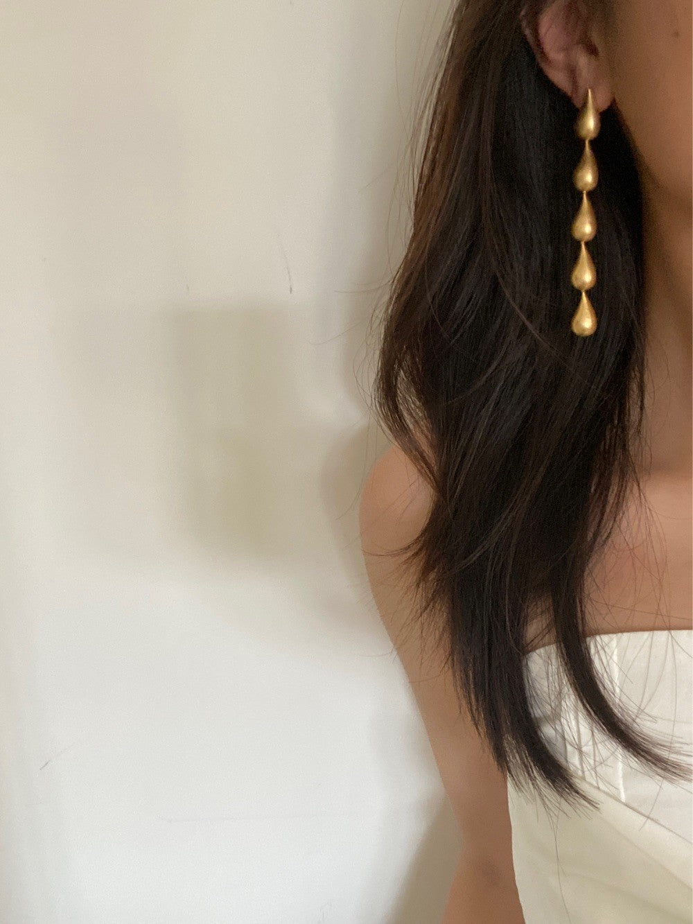 Gold Teardrop Drop Stud Earrings