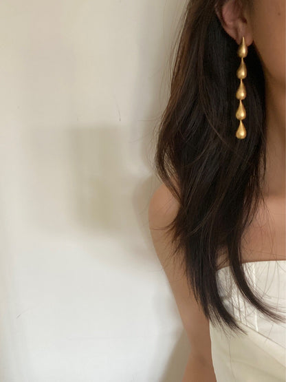 Gold Teardrop Drop Stud Earrings