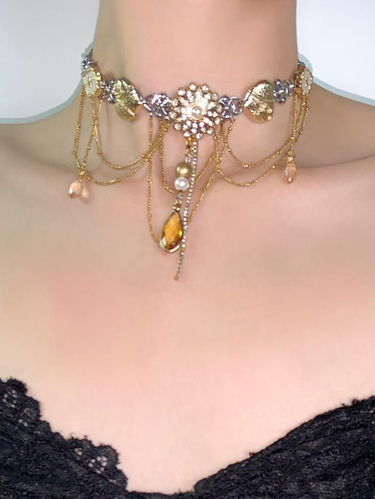 Golden Flowers Tassel Choker