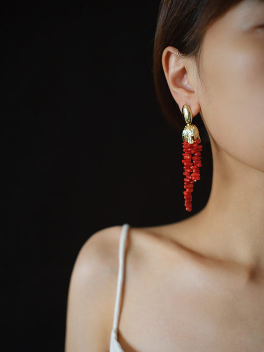 Golden Rose Natural Coral Pendant Earrings