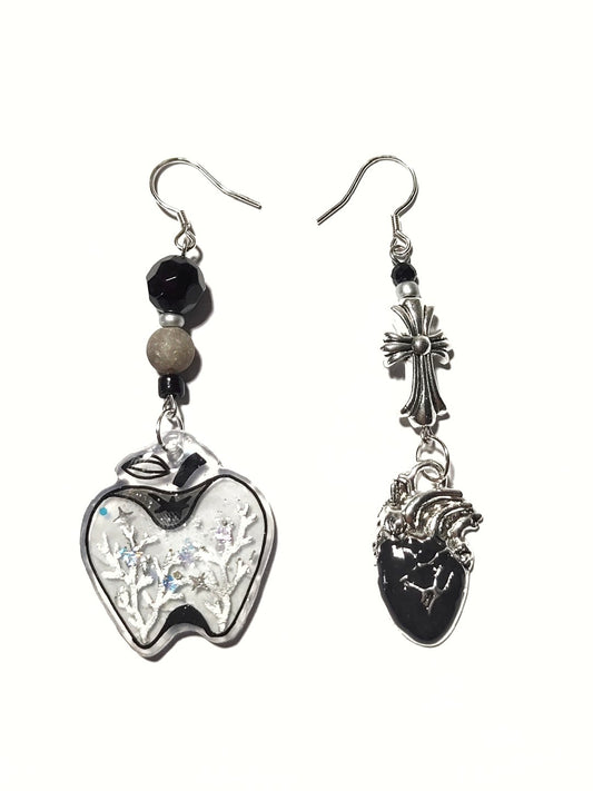 Gothic Apple Heart Asymmetric Shrink Plastic Earring