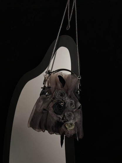 Gothic Rose Feather Kiss-Lock Chain Bag
