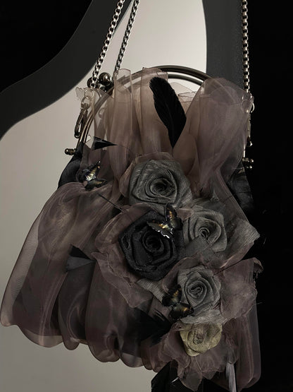 Gothic Rose Feather Kiss-Lock Chain Bag