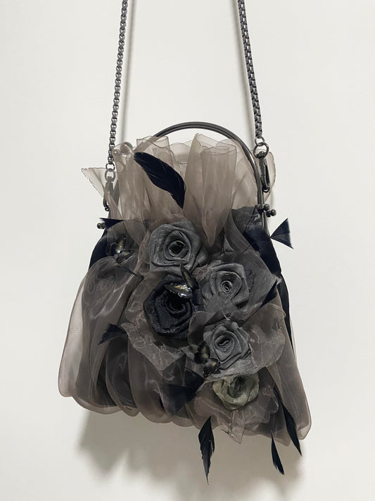 Gothic Rose Feather Kiss-Lock Chain Bag