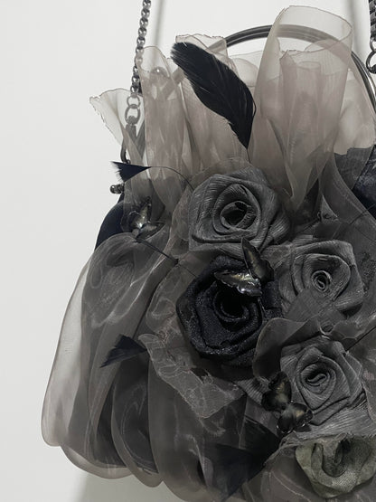 Gothic Rose Feather Kiss-Lock Chain Bag