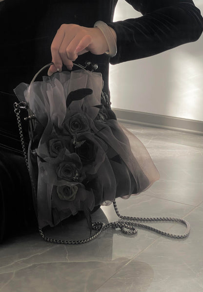 Gothic Rose Feather Kiss-Lock Chain Bag