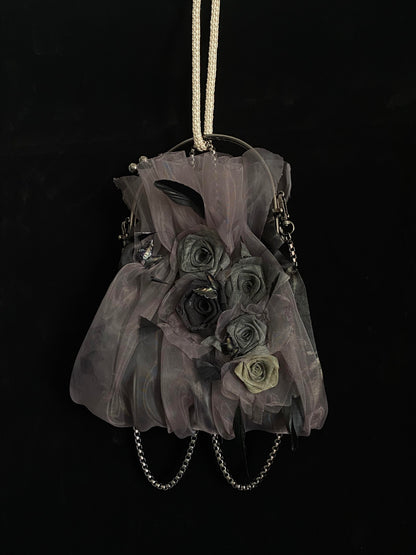 Gothic Rose Feather Kiss-Lock Chain Bag