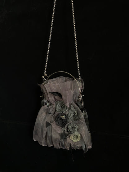 Gothic Rose Feather Kiss-Lock Chain Bag