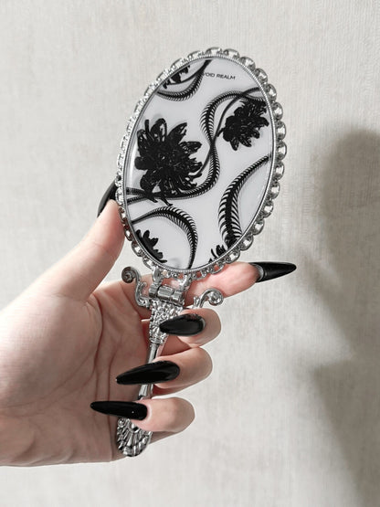 Gothic Snake Bone & Flower Foldable Handheld Mirror