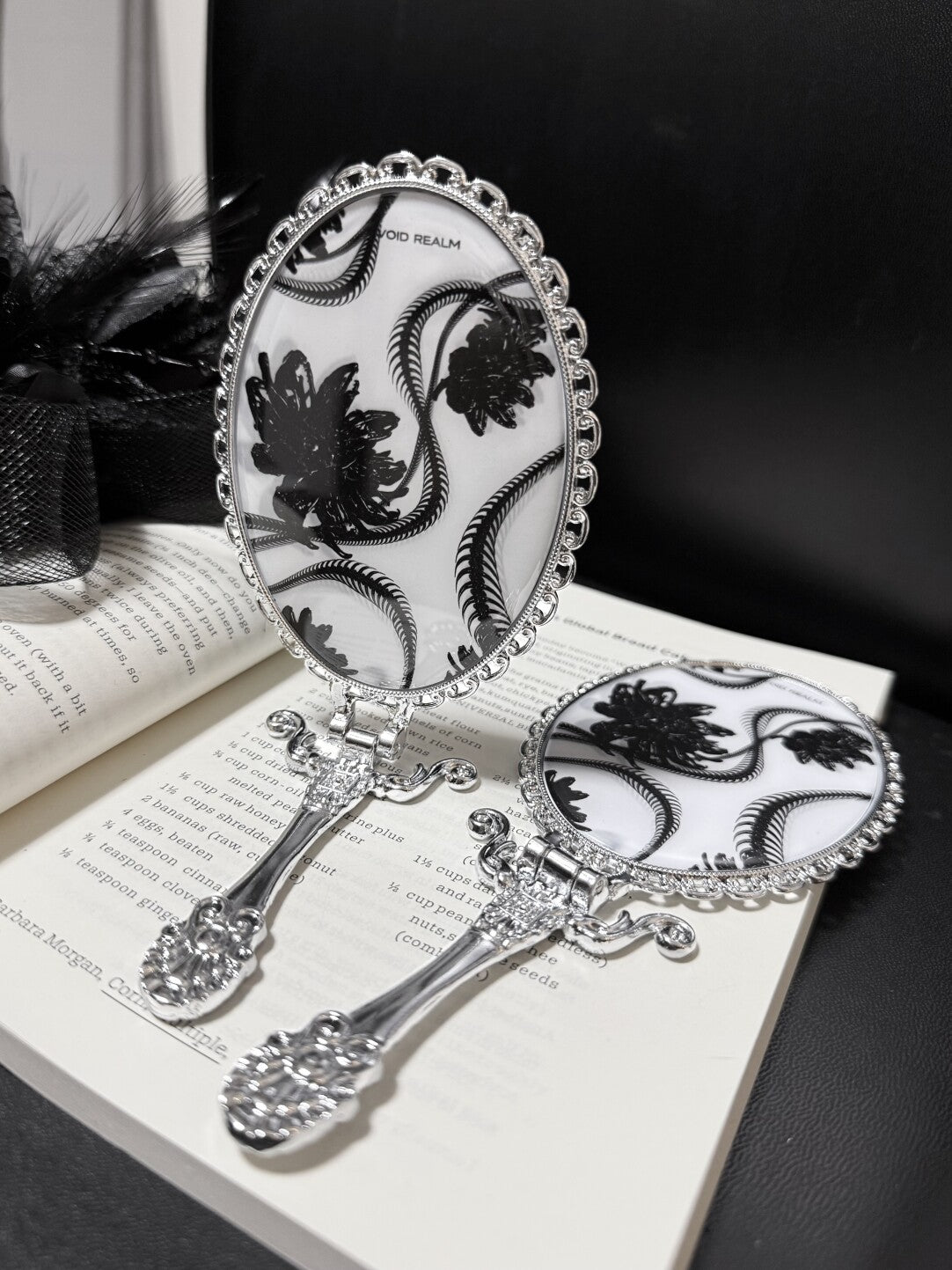 Gothic Snake Bone & Flower Foldable Handheld Mirror