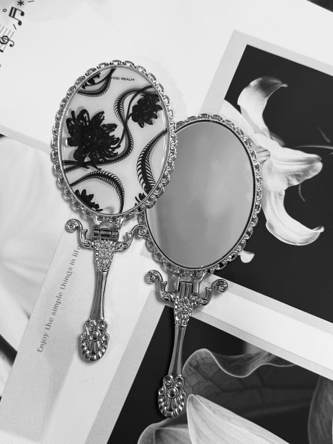 Gothic Snake Bone & Flower Foldable Handheld Mirror