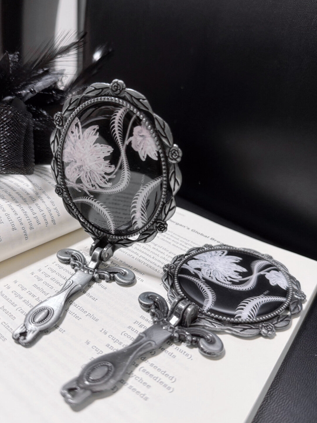 Gothic Snake Bone & Flower Foldable Handheld Mirror