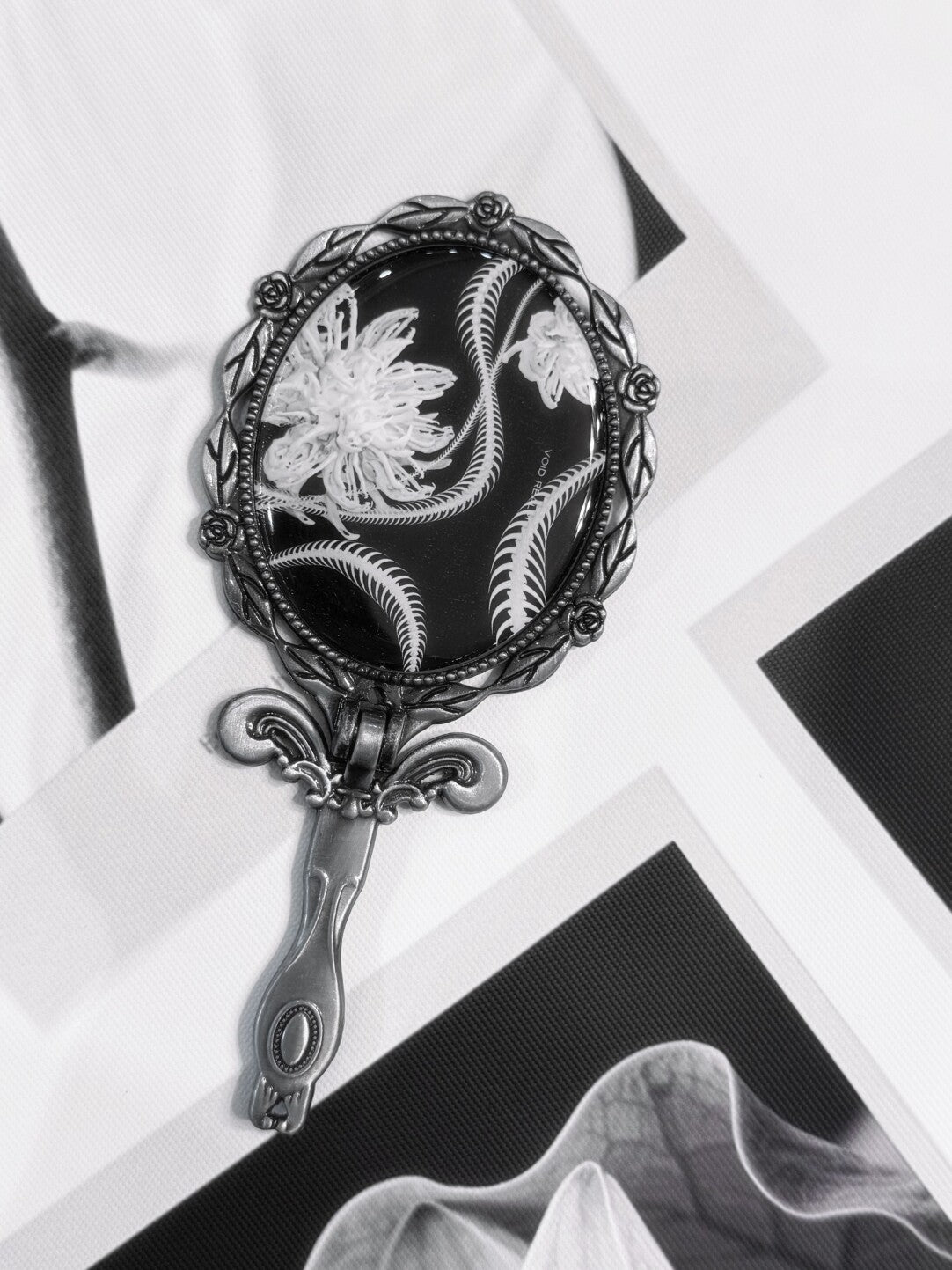 Gothic Snake Bone & Flower Foldable Handheld Mirror