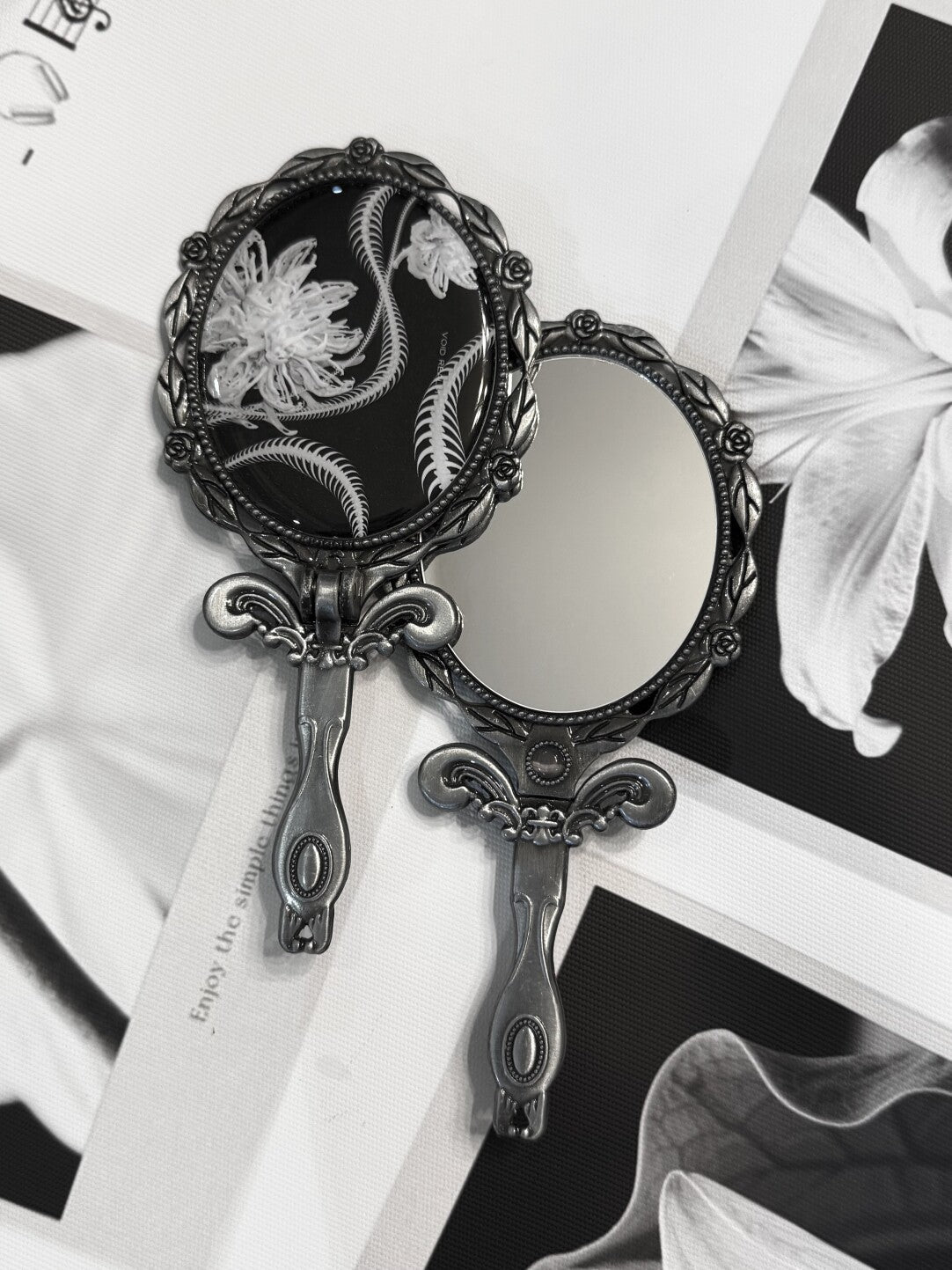 Gothic Snake Bone & Flower Foldable Handheld Mirror