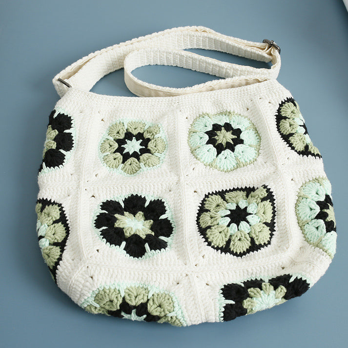 Shorties Hand crochet Granny Square bag Fushia w White Flower