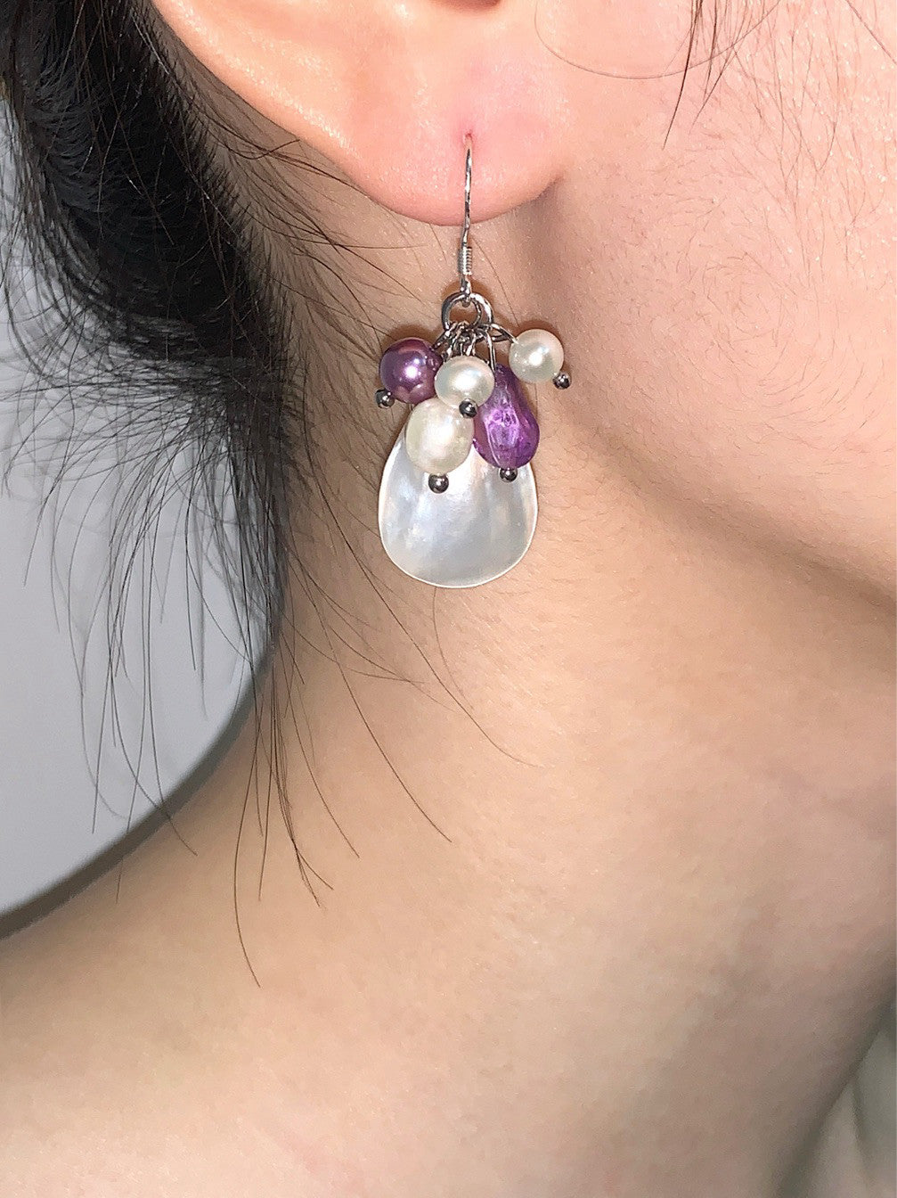 Grape Shell Beaded Earrings