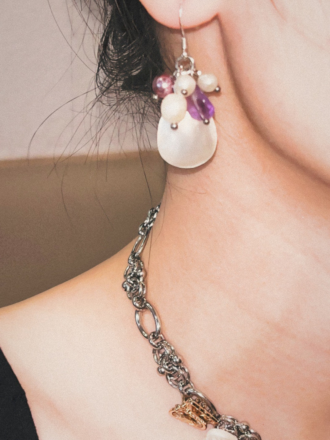 Grape Shell Beaded Earrings