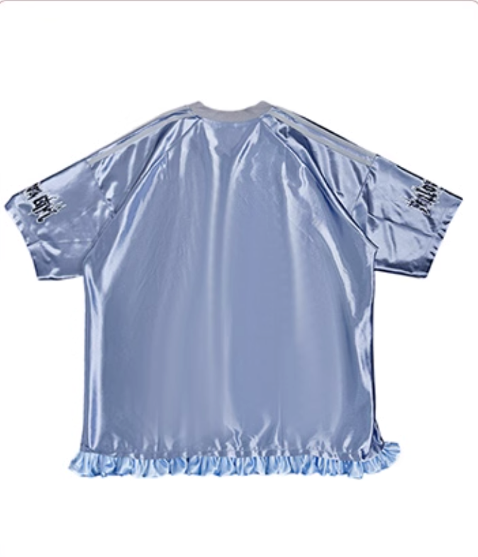 Gray Blue Blokette Ruffled Trim Sports Jersey