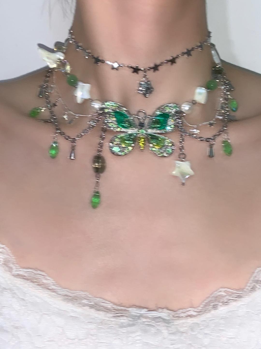 Green Butterfly Pendant Tassel Layered Necklace Waist Chain
